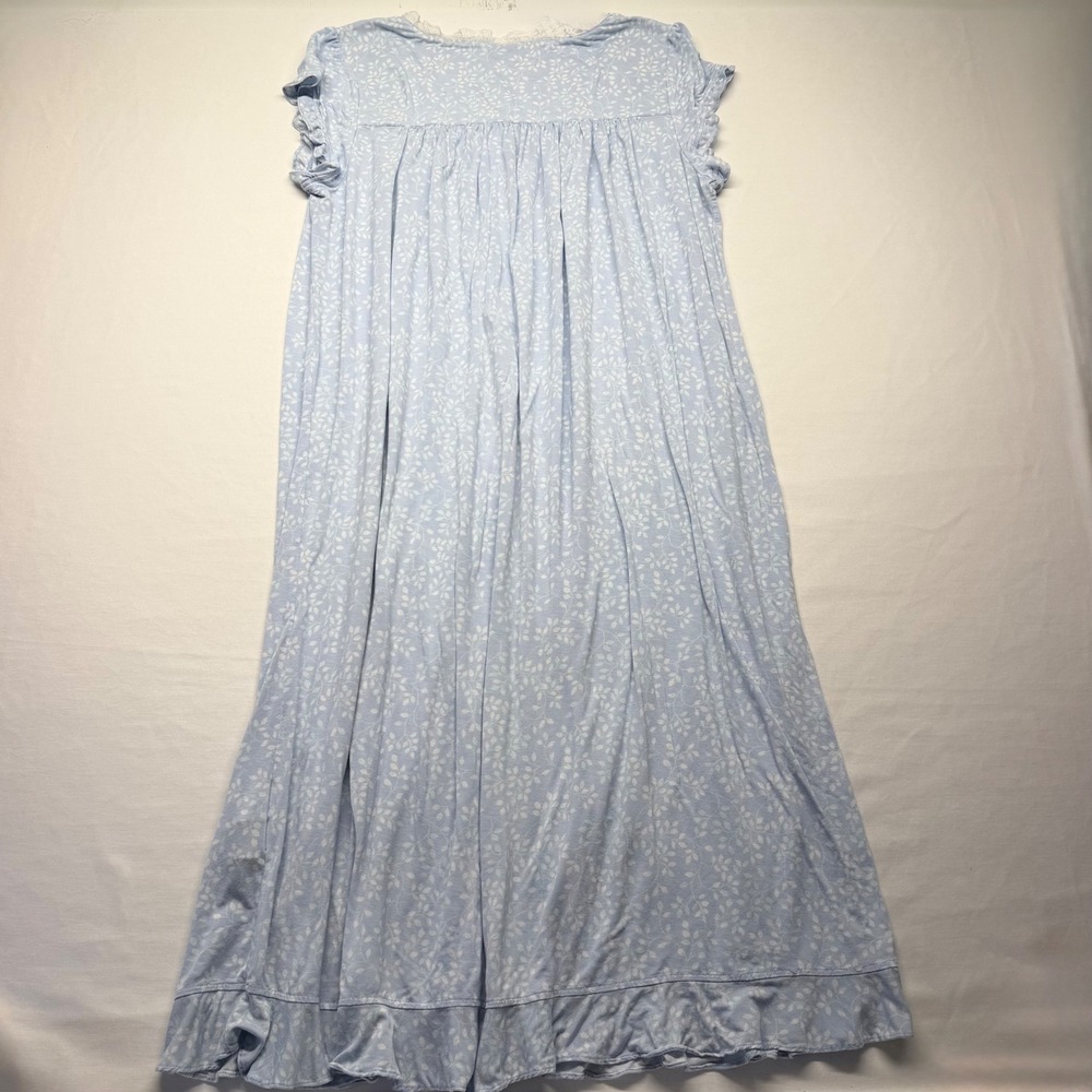 Eileen West Nightgown M Blue Floral Womens Cotton Lace Ruffle 43"in Sleep Dress - Picture 3 of 7